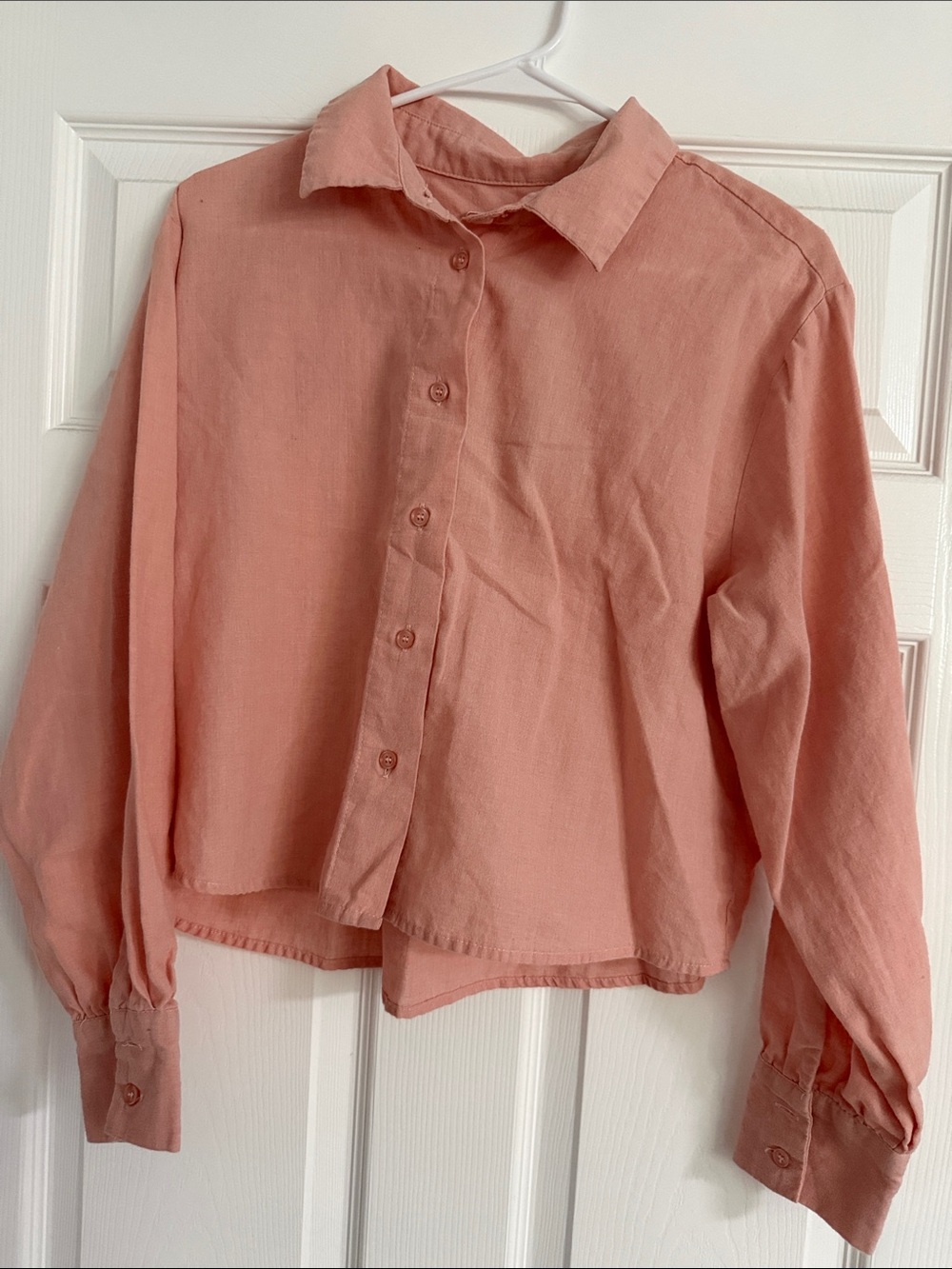Womens Button-Front Collared Shirt in Peach